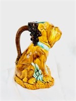 Antique Majolica 10 inch tall bull dog pitcher