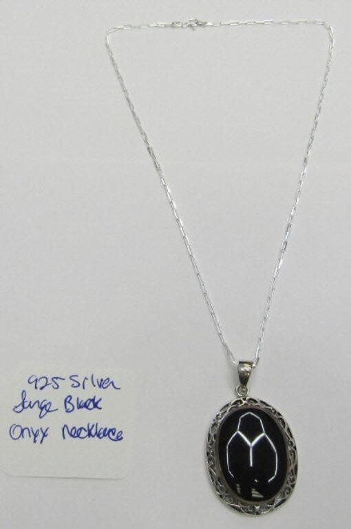 925 Silver Large Black Onyx Necklace
