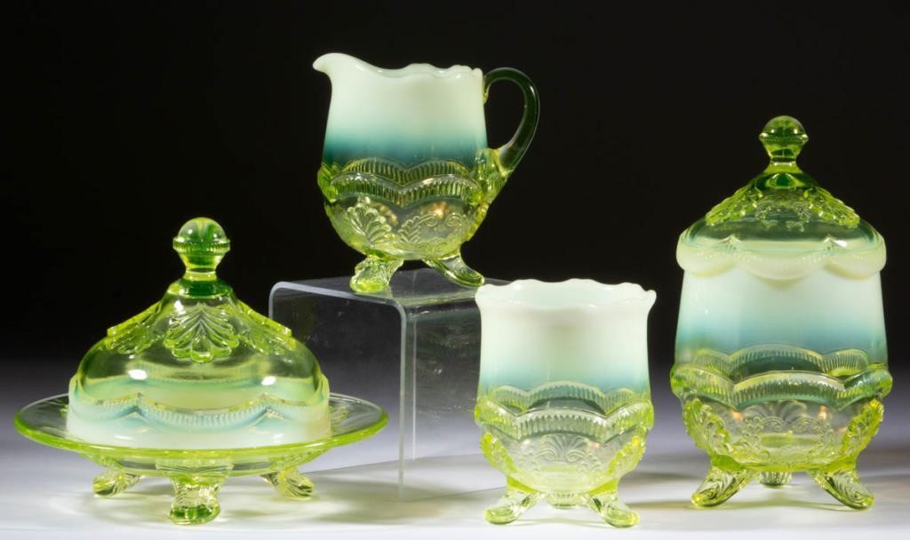 From a large collection of opalescent pressed glass