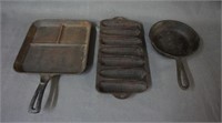 3 Vintage Cast Iron Frying and Baking Skillets