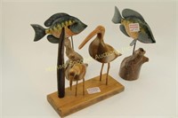 COLLECTION OF HAND CARVED SHORE BIRDS AND FISH