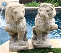 Pair Concrete Lion Statues