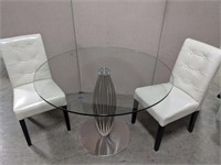 Glass Top Table w/ Two White Chairs