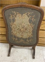 Antique Needlepoint Floral Pattern Fire Screen,