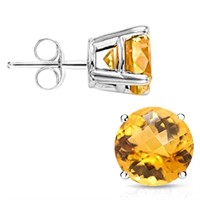 6MM Round Cut Citrine 1.85CTW Stud Earrings in Ste