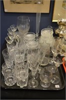 Two trays of assorted glass stemware & decoratives