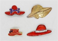(4) HAT THEMED BROOCHES/PINS