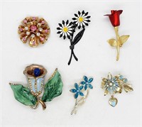 (5) FLOWER THEME BROOCHES/PINS