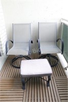 Set of Two Patio Metal Chairs & Foot Rest