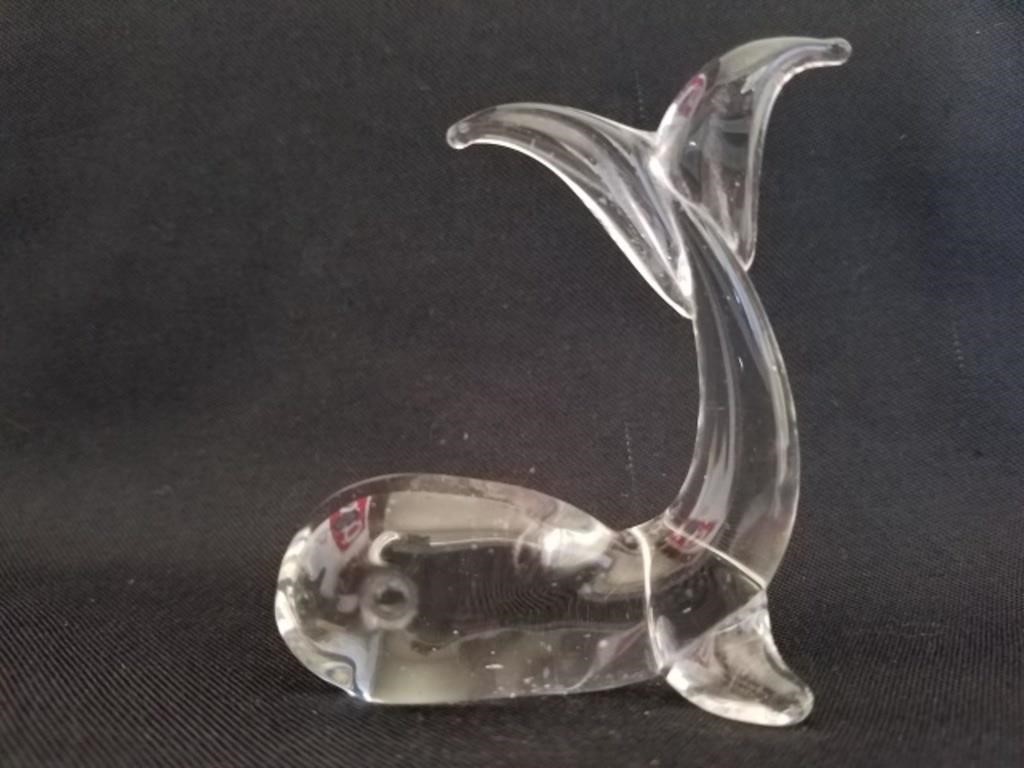 Blown Glass Whale Figurine, 2.75" x 2.5"