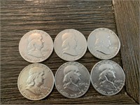 (6) 1949 Franklin Half Dollars