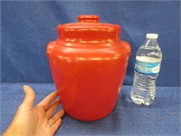 antique red painted stone cookie jar (damaged)