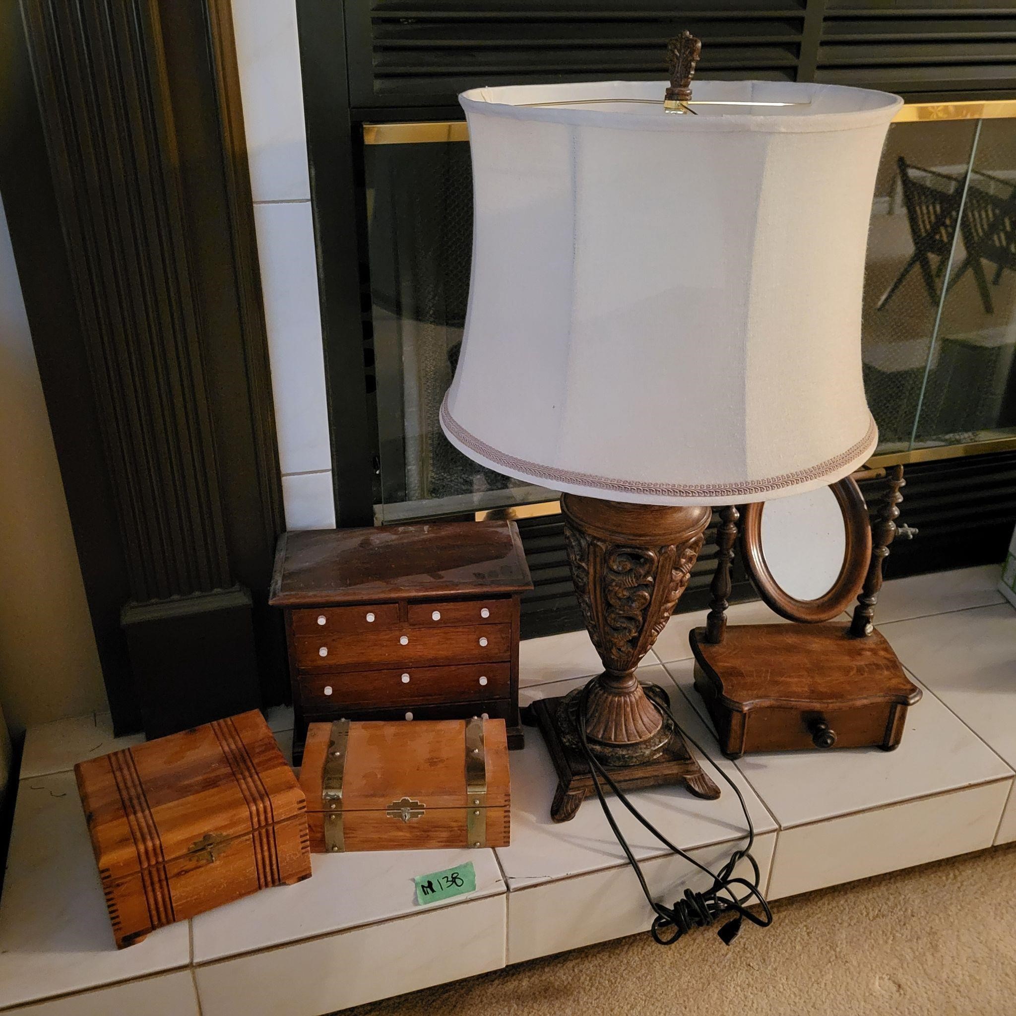 M138 Wood base Lamp plus Jewelry boxes Wood boxes