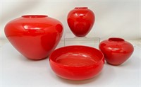 4 Red Sughara Japan Craft Glass Bowl/Vases