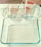 Pyrex 1.5 Qt. Baking Dish, Measuring Cups 1 & 2