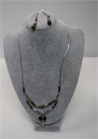Sterling Necklace & Earrings w/ Tiger Eye Beads