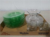 Green glass plates and clear glass plates,