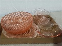 Pink depression glass serving pieces various