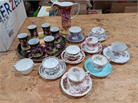 Tea cups 8 seperate designs  w saucers, sugar