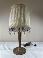 Vintage table lamp with beaded lamp shade