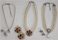 3 Nice Sets Of Faux Pearl Necklaces And Earrings