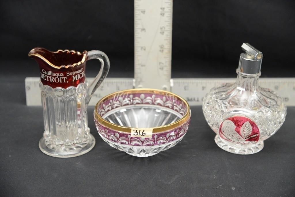 CRANBERRY FLASHED GLASS LOT