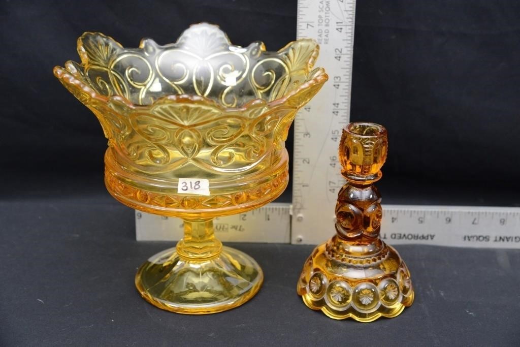 AMBER GLASS COMPOTE, CANDLESTICK