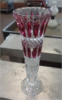 RED PANEL CRYSTAL BUD VASE 7"T