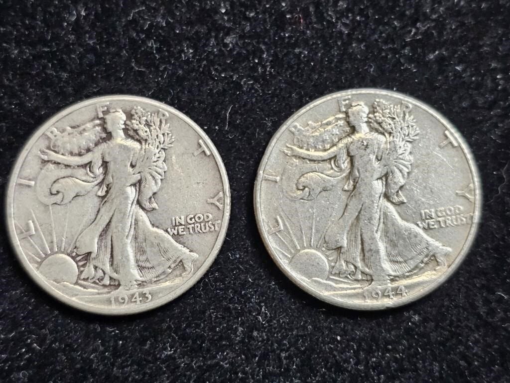 1943 & 1944 Liberty Walking Half Dollars (2)