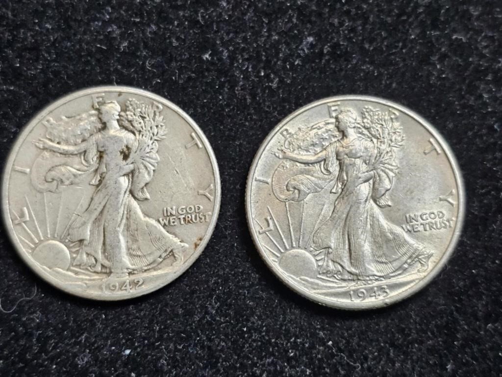 1942 & 1943 Liberty Walking Half Dollars (2)