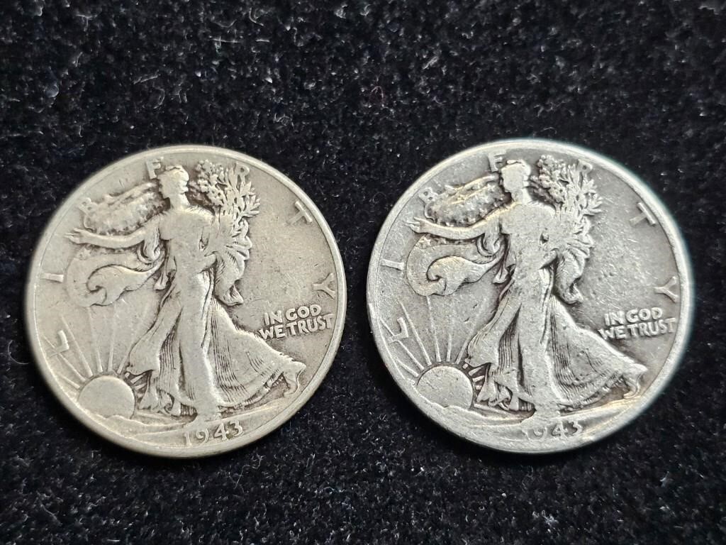 1943 & 1943D Liberty Walking Half Dollars (2)