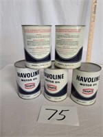 5 Vintage Havoline Motor Oil Metal Cans (Full)