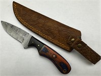 8” Custom Damascus Steel Balde Knife W/Sheath