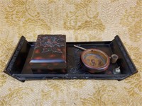 VTG LACQUERED WOOD ASIAN INCENSE BOX &