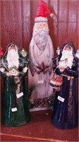 Three Santa figurines, two are 12" high marked