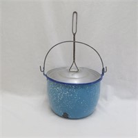 Enamel Pot with Lid - vintage - worn