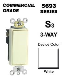 Decora 15 Amp 3-Way AC Quiet Rocker Switch, White