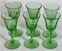 LOVELY SET OF 6 GREEN DEPRESSION LIQUEURS GLASSES