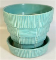 SWEET 1940'S MCCOY TURQUOISE BASKET WEAVE PLANTER