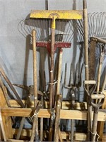 gardening tools rake and hoe