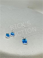 Blue Topaz & silver pendant & chain & earrings