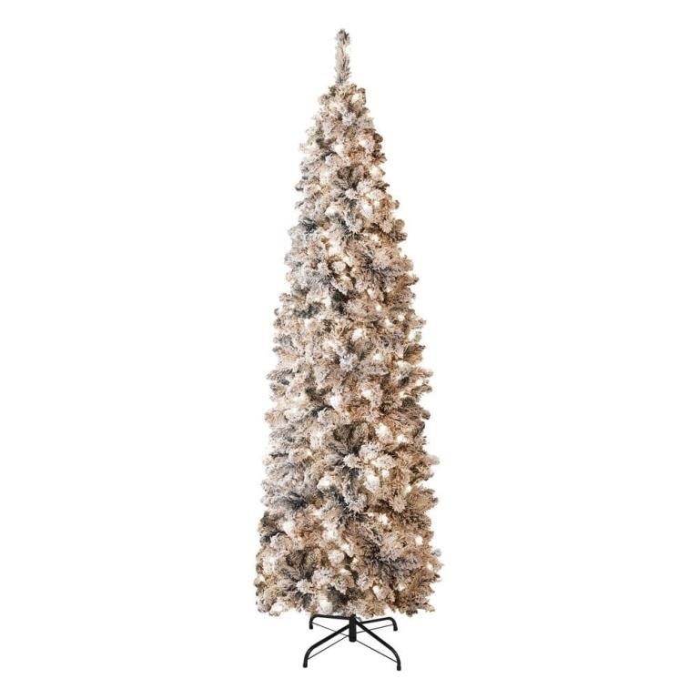 6.5 ft. Pre-lit Slim Pencil Tree Flocked