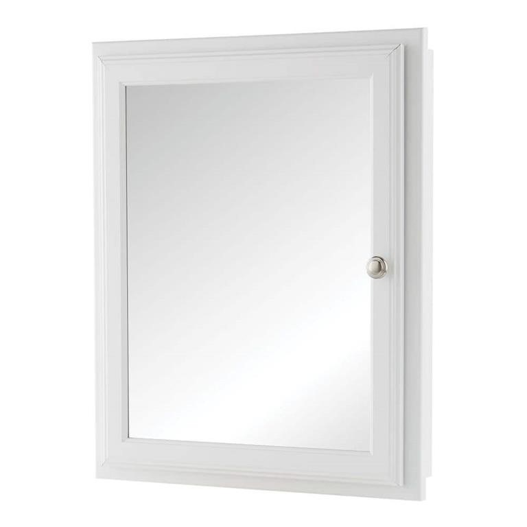 White Framed Bathroom Medicine Cabinet with Mirror