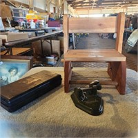 Vintage Child's Step Stool, Paper Punch & Tin