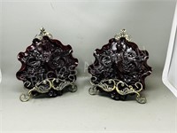 Pair of red resin Chinese plaques - 9"