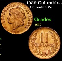 1959 Colombia 2 Centavos KM#214 Grades Brilliant U