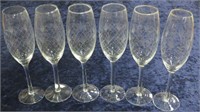 Set of Hand Blown Etched Crystal Champagne Flutes