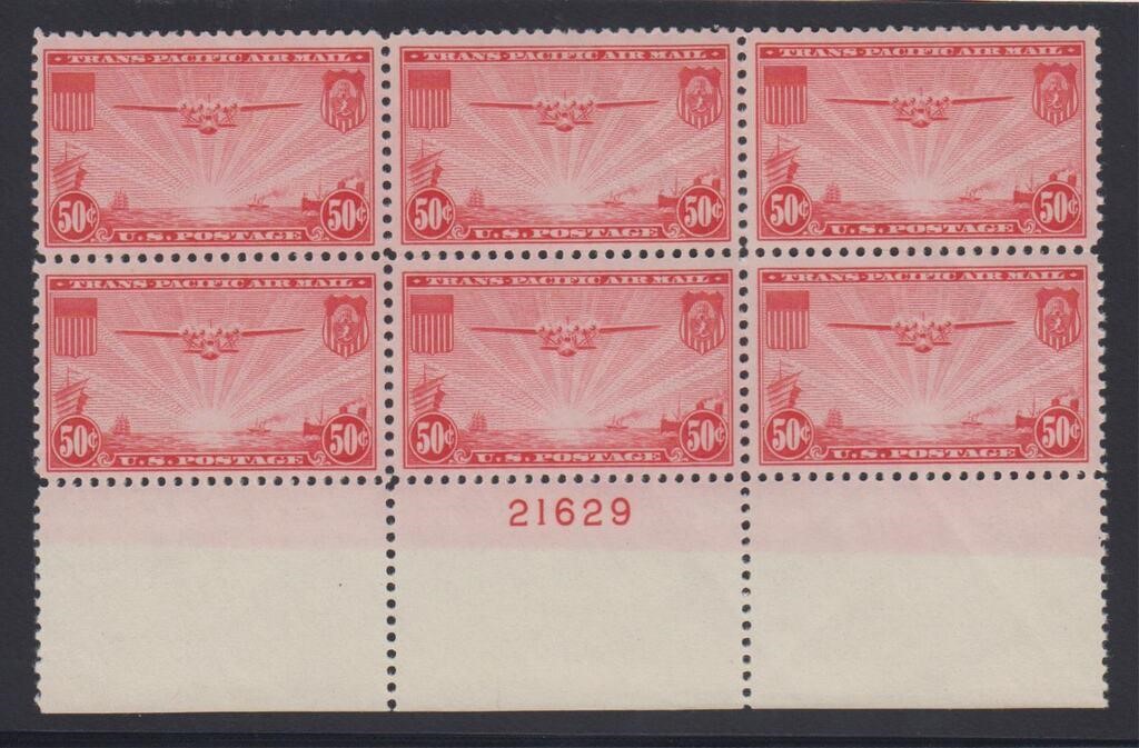 US Stamps #C22 Mint NH plate block, usual light