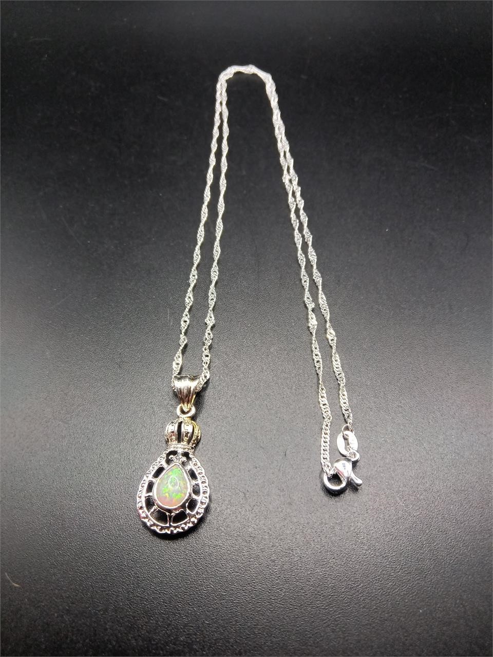 .925 Solid Silver Pendant w/ Pink Opal