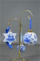 3 Delft Porcelain Christmas Ornaments
